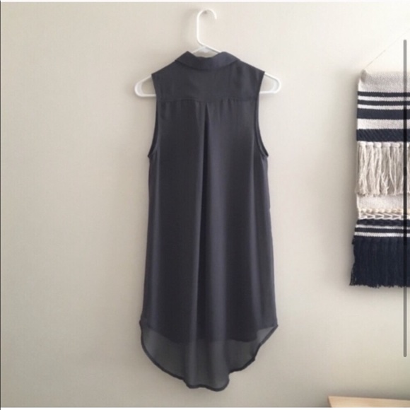 Steel Gray Sheer Sleeveless Tunic Length Button Down Blouse - Picture 2 of 5